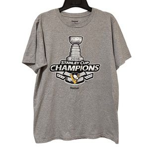 Reebok NHL Pittsburgh Penguins 2016 Stanley Cup Champions Gray Tee Double Sided